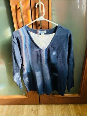 Navy Long Sleeve Scoop Neck Cotton Top